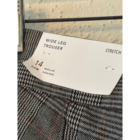 American Eagle Womens Wide Leg Stretch Trousers Size 14 32W High-Rise Gray Plaid - Picture 5 of 10